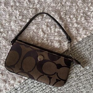 Coach Dark Brown Signature Wristlet *MINT